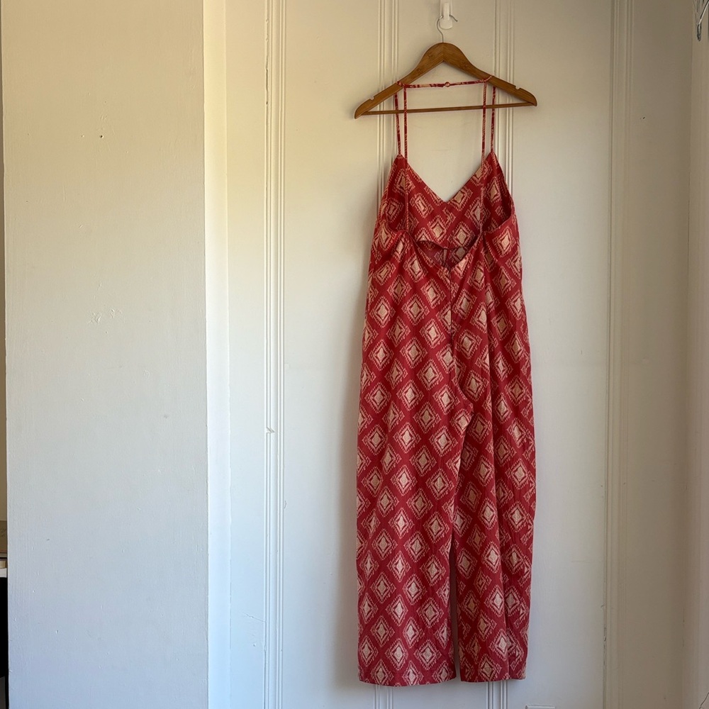 Zara Jami Jumpsuit 100% Cotton Terracotta and Cream Open Back Wide Leg - Picture 6 of 15